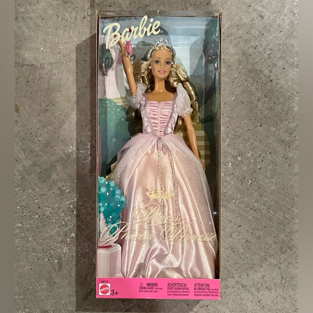 PRINCESS Princesa Princesse Barbie Doll Mattel 2002 Blonde Hair Pink Dress